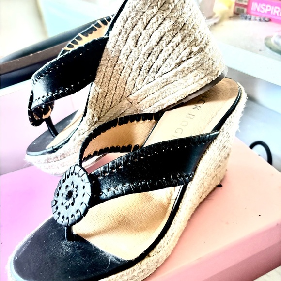 Jack Rogers Black and Tan Wedge Sandals - Picture 1 of 2